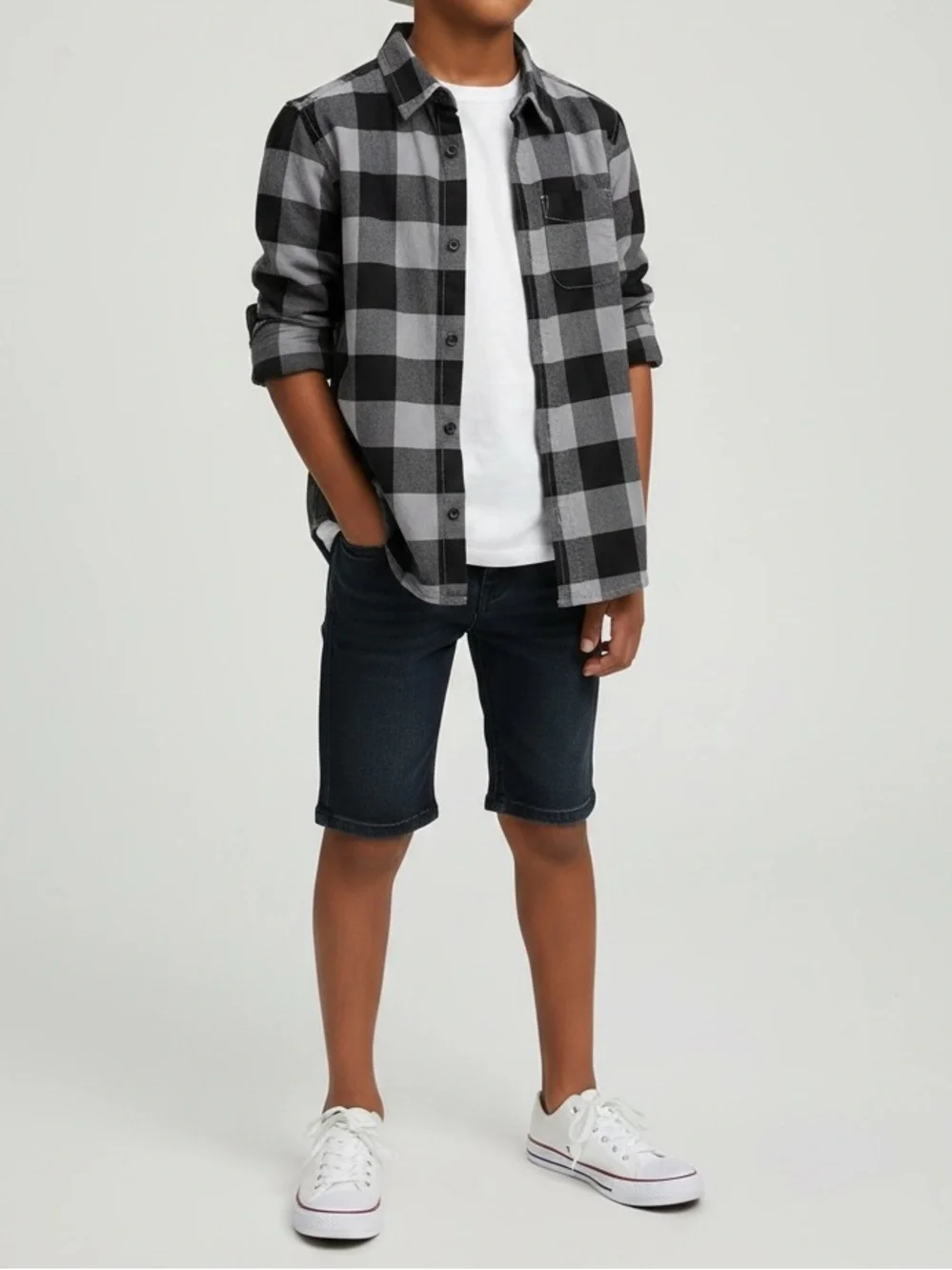 PLACE•Black & Gray Buffalo Plaid Button Down Shirt•S